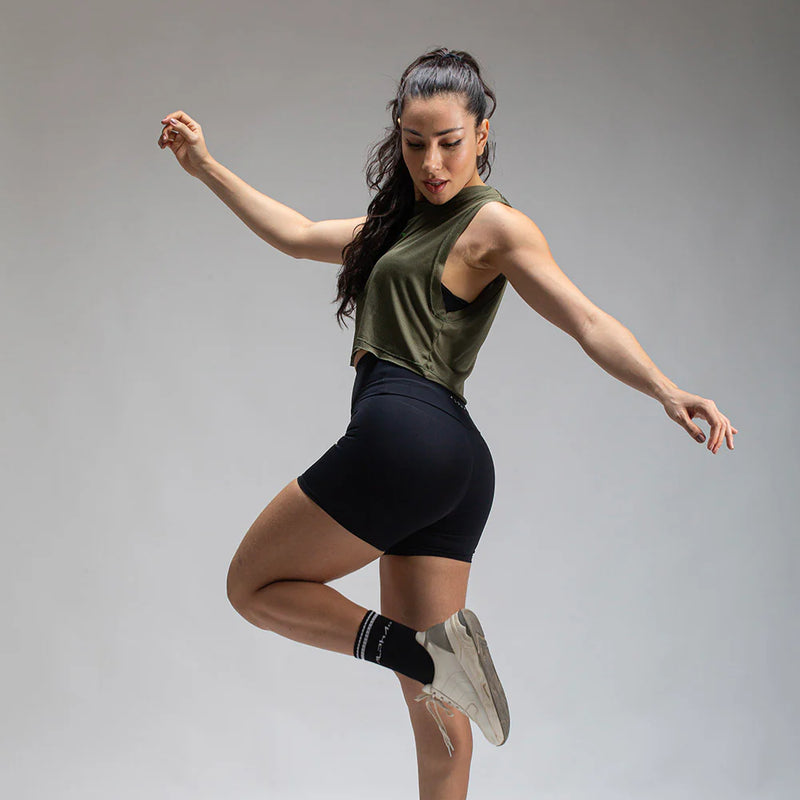 Cropped Dry Fit Verde + Conjunto Calça Legging Azul